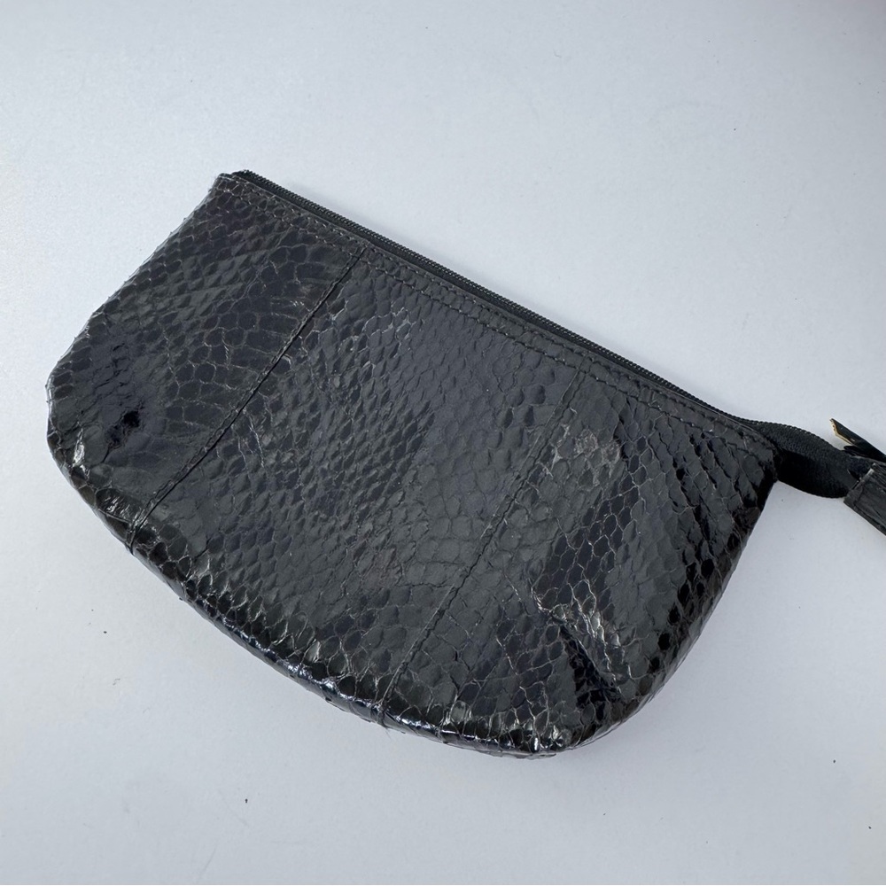 Vintage Nordstrom Real Snakeskin Pouch in Black Zipper Cosmetic Bag